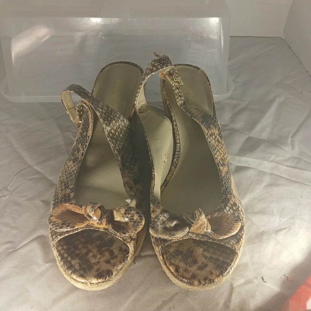 Franco Sarto Cannes Womens‎ Snakeskin Print Espadrille Wedge Sandals Brown 8.5M